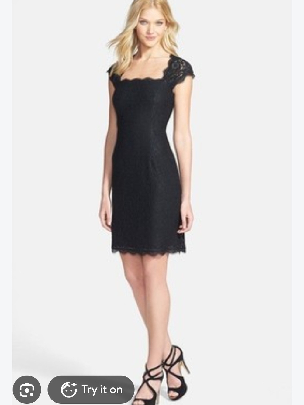 Adrianna Papell Black Lace Cap-Sleeve Sheath Dress